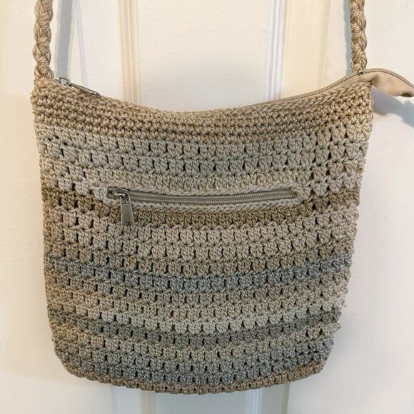 The Sak Handbags - The Sak Neutral Crochet Crossbody Bag – Boho Woven Purse, EUC, Adjustable Strap